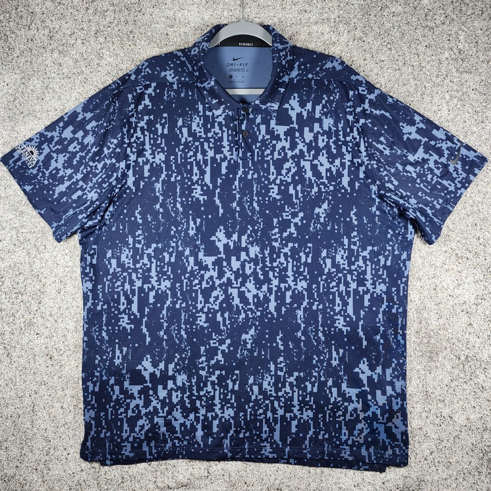 Nike Golf Polo Mens XXL CU9533-451 Digital Camo Dri-FIT Blue Excellent